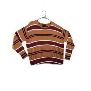 EXPRESS NWT Sweater Women's Long Sleeve Striped Cotton Blend Crew Neck Brown LG
